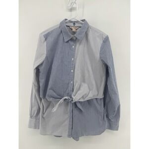Brooks Brothers Striped Button Up Tie Waist Blue White Striped Sz 10